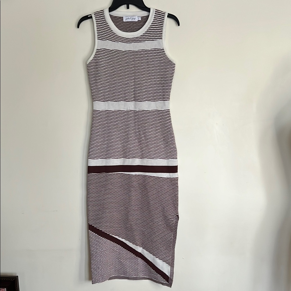 Petal & Pup Stripe Knit Midi Dress in White and Burgundy